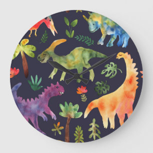 Blumendinosaurier: Design der Aquarellstoffe Große Wanduhr