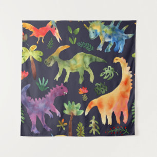 Blumendinosaurier: Design der Aquarellstoffe Wandteppich