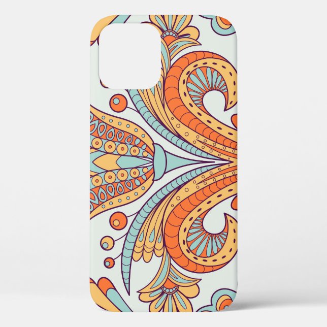 Blumendoodle-Damast, folklorloses Muster. Case-Mate iPhone Hülle (Rückseite)