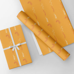 Blumendoodles auf goldgelben Orangen Geschenkpapier Set