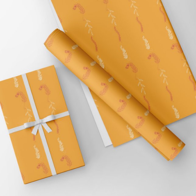 Blumendoodles auf goldgelben Orangen Geschenkpapier Set (Von Creator hochgeladen)
