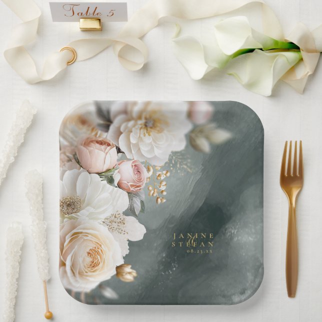 Blumendrama Wedding Green ID1022 Pappteller (Hochzeit)