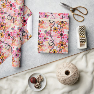 Blumendruck - Abstrakte Blume und Wein Geschenkpapier