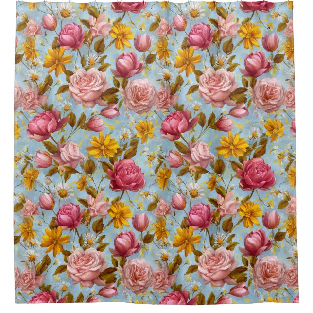 Blumendruck im antiken Stil Duschvorhang (Vorderseite)