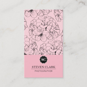 Blumendruck / Monogramm (rosa) Visitenkarte