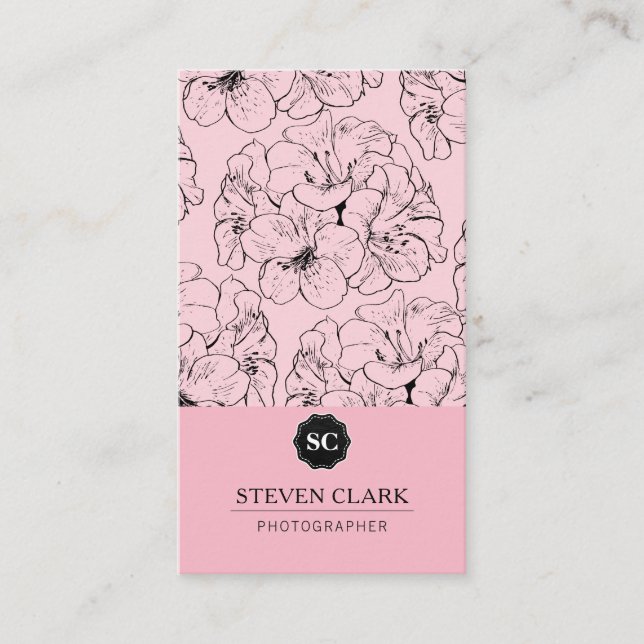 Blumendruck / Monogramm (rosa) Visitenkarte (Vorderseite)