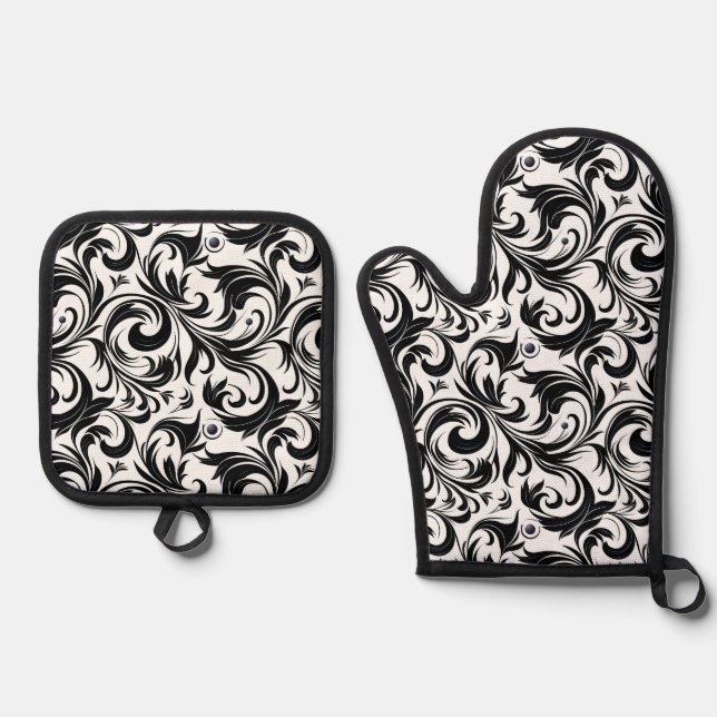 Blumendruck Ofenhandschuh & Topflappen-Set (Vorderseite)