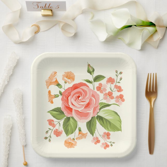 Blumendruck Pappteller (Hochzeit)