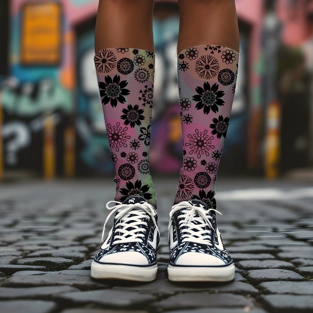 Blumendruck Pop Art Muster Niedlich Girly Boho Gra Socken (Von Creator hochgeladen)