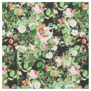 Blumendruck Rose Rosa und Weiß Blume auf Schwarz Stoff