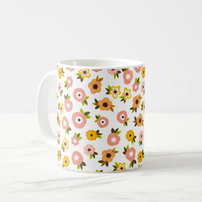 Blumendruck-Tasse Kaffeetasse (Vorderseite Links)