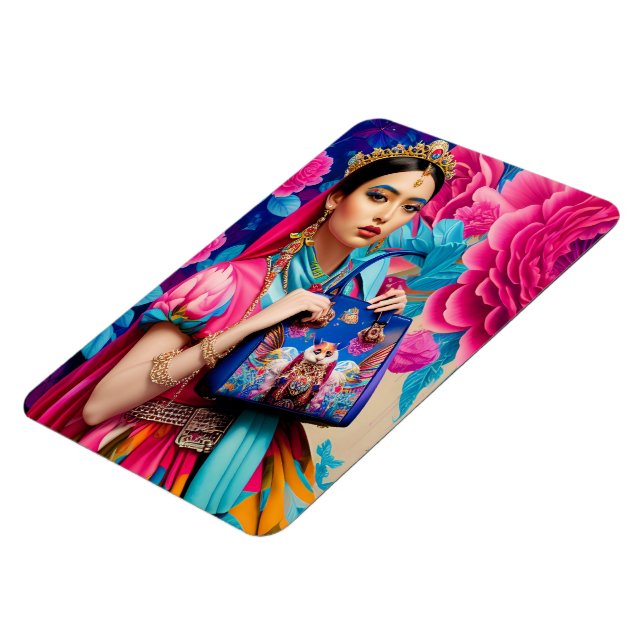 Blumendruckerin mit Handtasche Magnet (Linke Seite)