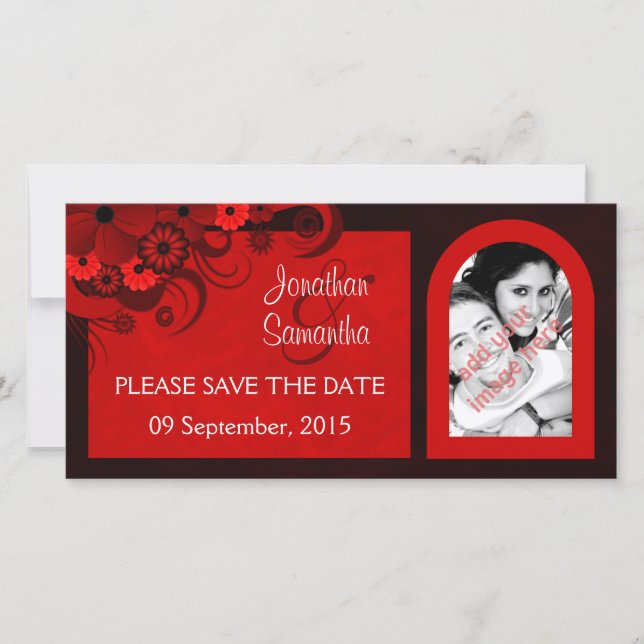 Blumendunkelrote Gothic-Save the Date-Foto-Karten Save The Date (Vorderseite)