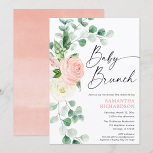 Blumendusche aus gebranntem Baby Brunch Rosa Einladung