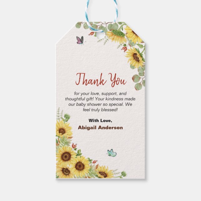 Blumendusche & Botanische Babydusche Danke, Karten Geschenkanhänger (Vorderseite)