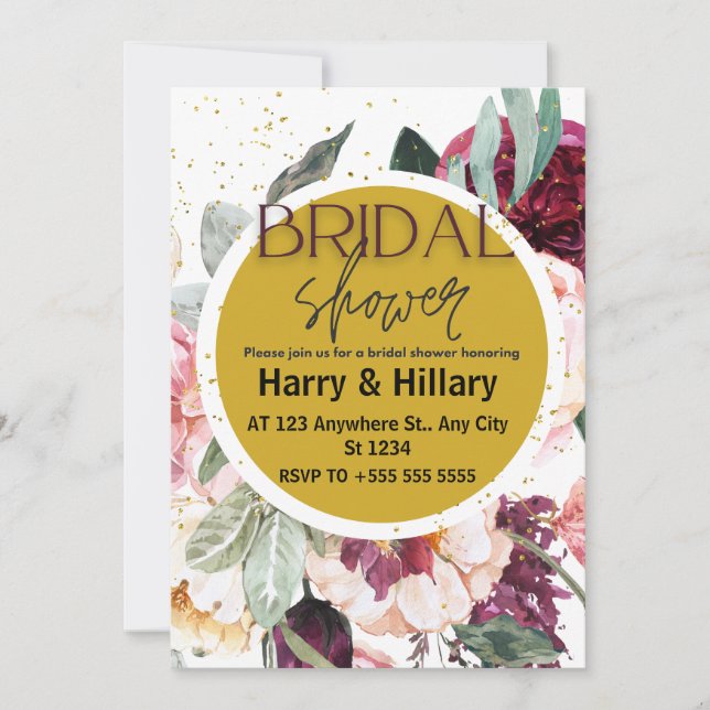 Blumendusche Einladung mit Gold Circle (Vorderseite)