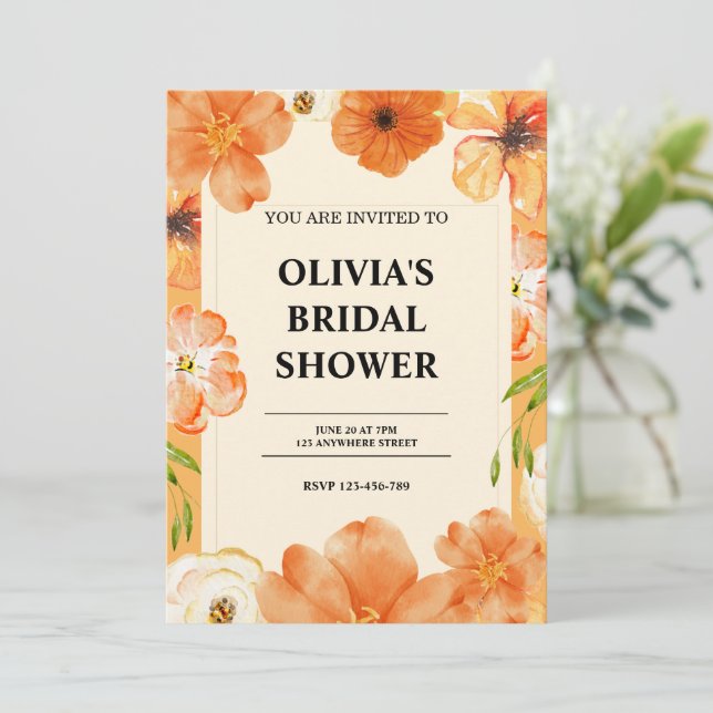 Blumendusche in Aquarellfarben Einladung (Stehend Vorderseite)