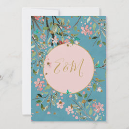 Blumendusty Blauer Elegante Hochzeit der Goldenen Einladung