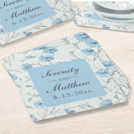 Blumendusty Blue Country Garden Rustikale Hochzeit Rechteckiger Pappuntersetzer