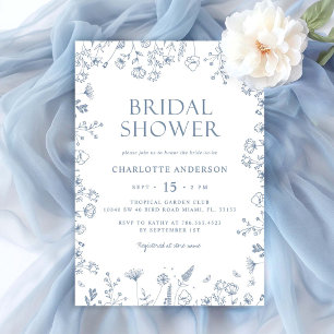Blumendusty Blue Elegantes Brautparty Einladung