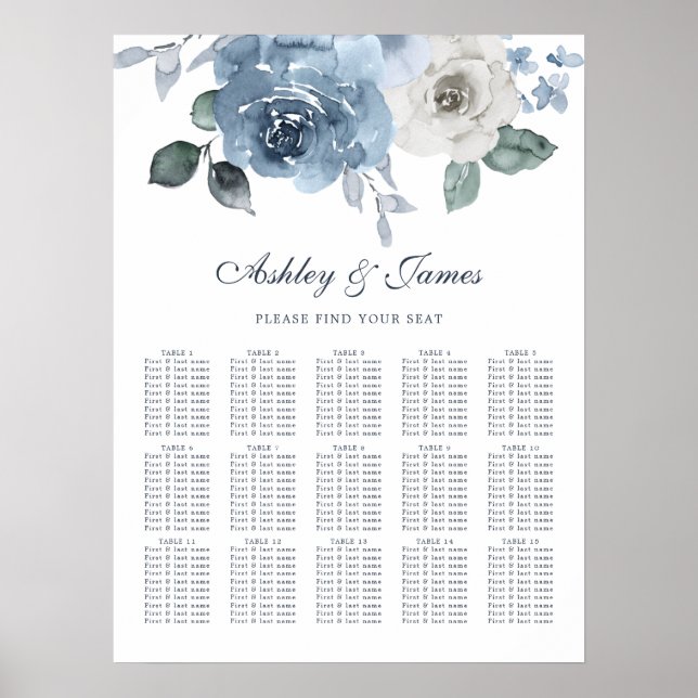 Blumendusty Blue Rose Hochzeitskarte Poster (Vorne)