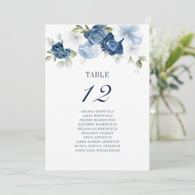 Blumendusty Blue Tischnummer 12 Hochzeitssitze (Stehend Vorderseite)
