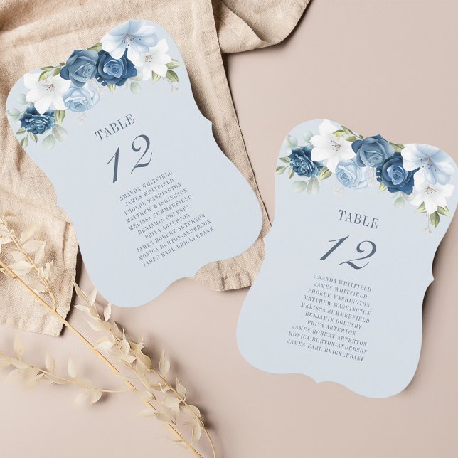 Blumendusty Blue Tischnummer 12 Seating Chart (Dusty Blue Floral Wedding Reception Table Number Card)