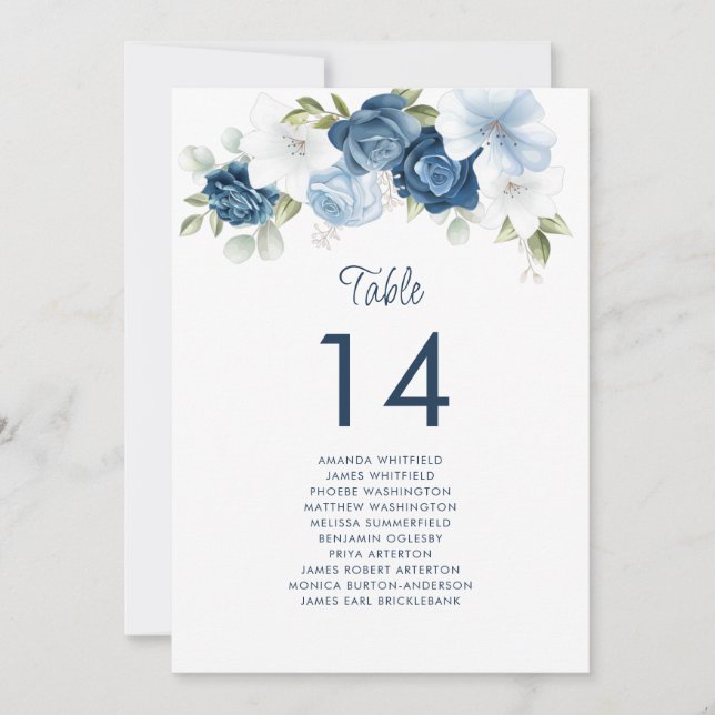 Blumendusty Blue Tischnummer 14 Hochzeitssitze (Vorderseite)