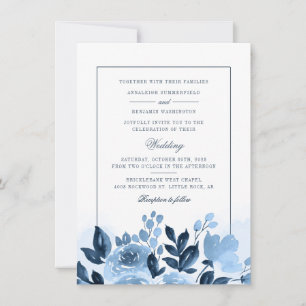 Blumendusty Blue Watercolor Blush Wedding Einladung