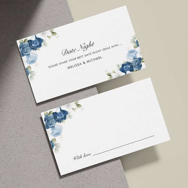 Blumendusty Blue Wedding Date Nights JAR Cards (Floral Dusty Blue Wedding Date Nights Jar Cards)