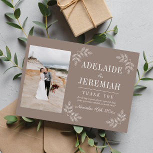 Blumeneinfachheit 2 Taupe Hochzeit Dankeskarte