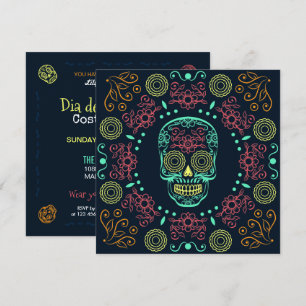 Blumeneinladung Dia de Los Muertos Neon schädel-  Einladung