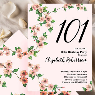 Blumeneinladung zum 101. Geburtstag in Rosa Einladung
