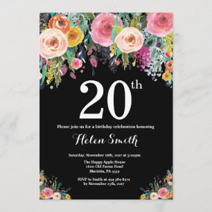 Blumeneinladung zum 20. Geburtstag Einladung
