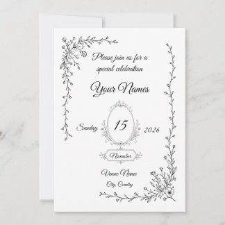Blumeneinladung zur Hochzeit | Elegante Schrift Einladung
