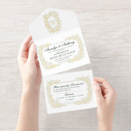 Blumeneinladung zur Hochzeit mit goldenem Folienpr All-in-One-Einladung