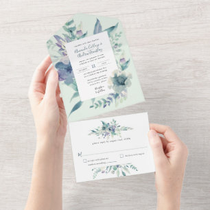 Blumeneinladung zur Hochzeit mit Wasserfarbeneffek All In One Einladung