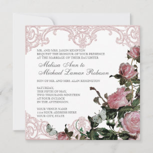 Blumeneinladung zur Hochzeit - Trellis Rose Vintag Einladung