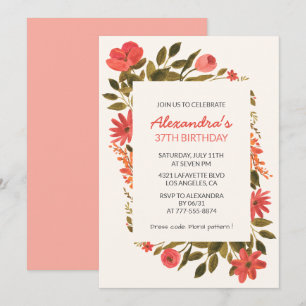 Blumeneinladungen zum 37. Geburtstag Boho Elegant Einladung