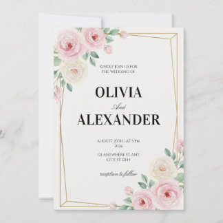 Blumeneinladungen zur Hochzeit Klassische Softrose Einladung