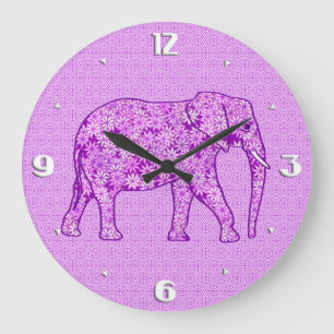 Blumenelefant - amethyst Lila Große Wanduhr