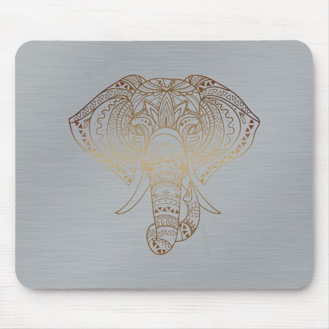 BlumenElefant Gold Silver Tribal Office Geschenk Mousepad (Vorne)