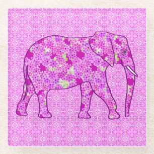 Blumenelefant - Orchidee und Magenta Glasuntersetzer