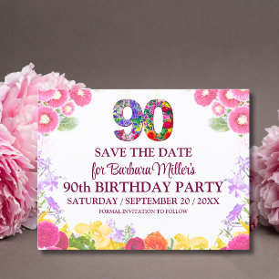 Blumenelegant 90. Geburtstag Save the Date 90 Postkarte