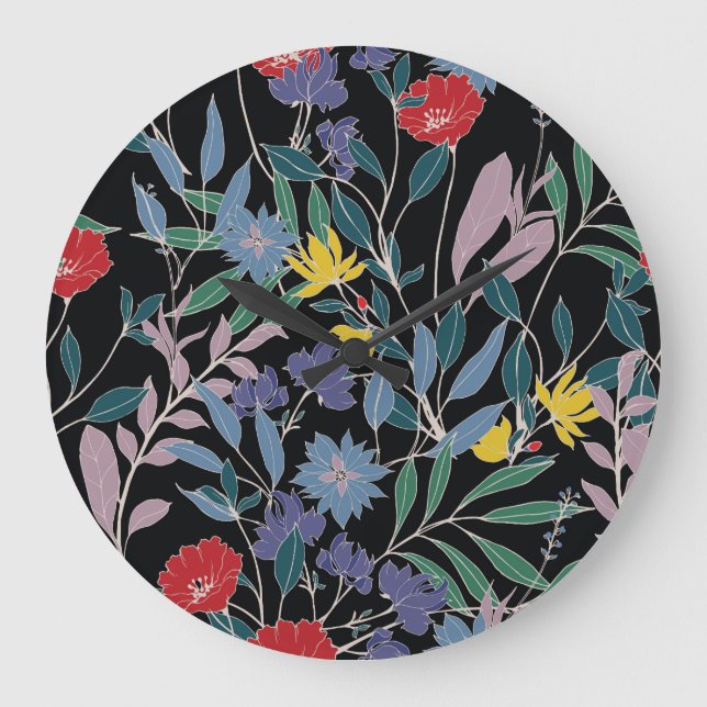 Blumenelegant: Abstrakter Vintager Hintergrund Große Wanduhr (Vorderseite)