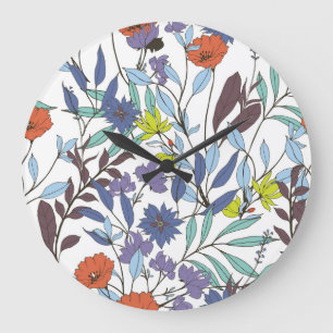 Blumenelegant, Abstrakter Vintager Hintergrund. Große Wanduhr