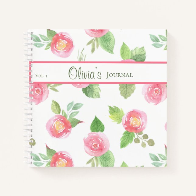 Blumenelegant Ihr Name Skript rosa Roses Journal Notizbuch (Vorderseite)