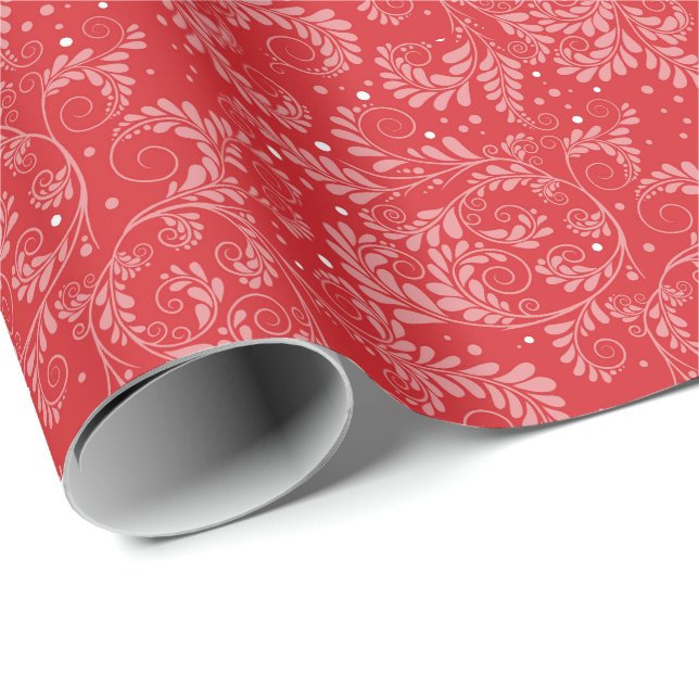 Blumenelegante Rot Wrapping Paper Geschenkpapier (Rolleneckpunkt)