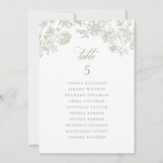 Blumenelegante Vintage Sitzkarte Einladung (Vorderseite)