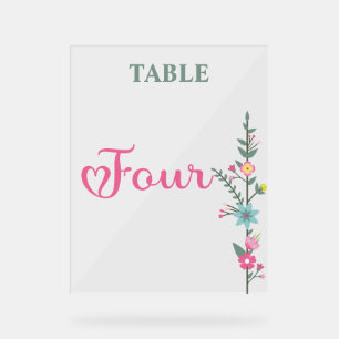 Blumenelegantes Liebes-Hochzeitstisch Nummer VIER Acrylschild